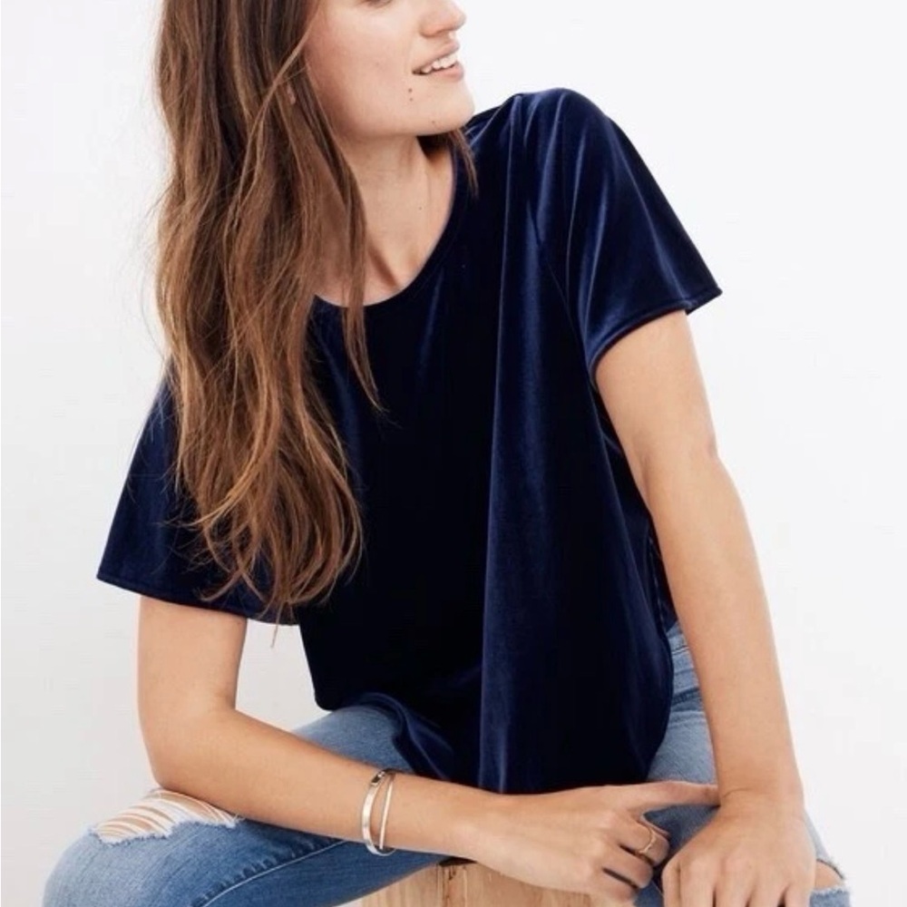 Madewell Navy Velvet Short Sleeve Tee